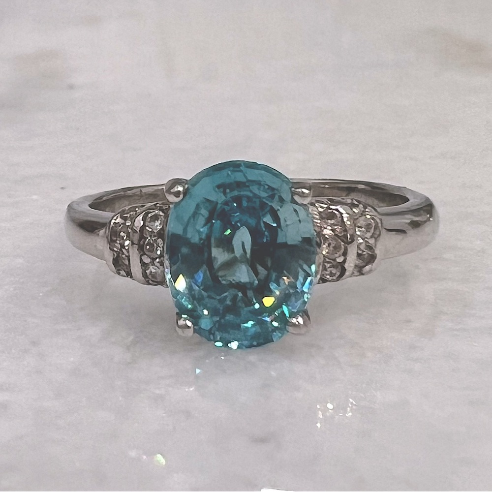 Cambodian Blue Zircon White Zircon Sterling Silver Ring - Picture 13 of 13